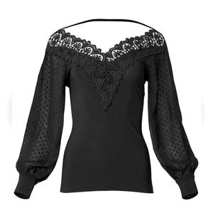 Black Lace Neckline Top